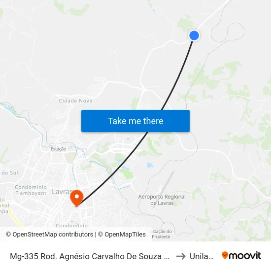 Mg-335 Rod. Agnésio Carvalho De Souza Km 80,8 Sul to Unilavras map