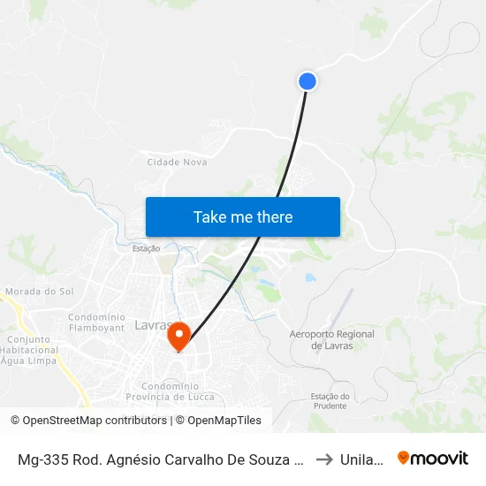 Mg-335 Rod. Agnésio Carvalho De Souza Km 83,0 Sul to Unilavras map