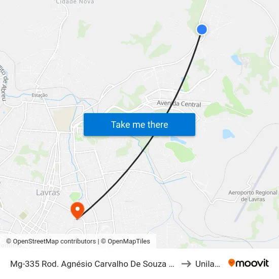 Mg-335 Rod. Agnésio Carvalho De Souza Km 85,2 Sul to Unilavras map