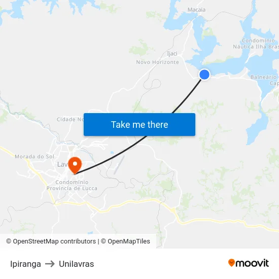 Ipiranga to Unilavras map