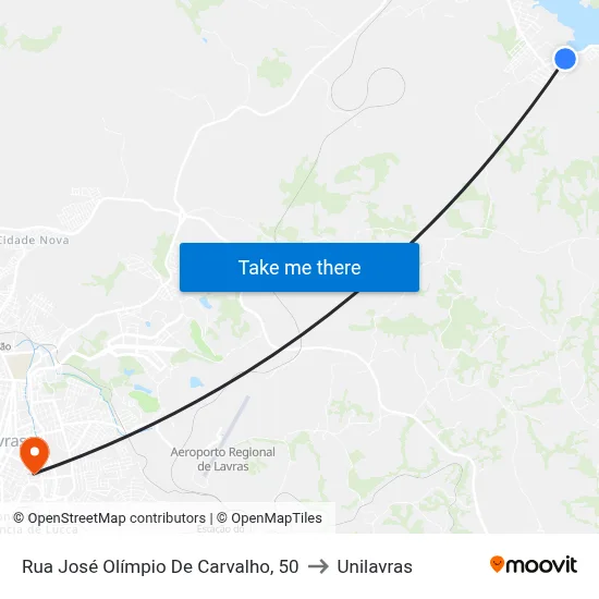 Rua José Olímpio De Carvalho, 50 to Unilavras map