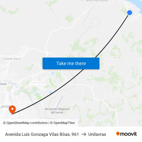 Avenida Luís Gonzaga Vilas Bôas, 961 to Unilavras map
