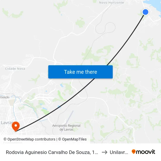 Rodovia Aguinesio Carvalho De Souza, 1096 to Unilavras map