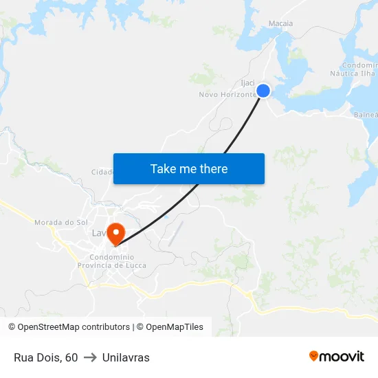 Rua Dois, 60 to Unilavras map