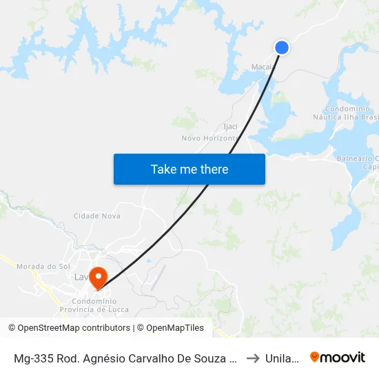 Mg-335 Rod. Agnésio Carvalho De Souza Km 71,4 Sul to Unilavras map