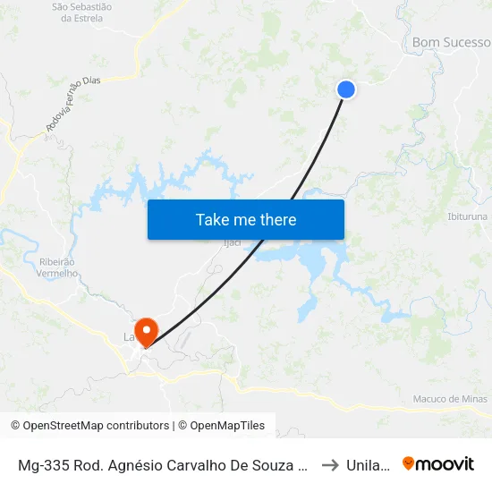 Mg-335 Rod. Agnésio Carvalho De Souza Km 60,2 Norte to Unilavras map