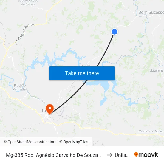 Mg-335 Rod. Agnésio Carvalho De Souza Km 61,2 Sul to Unilavras map