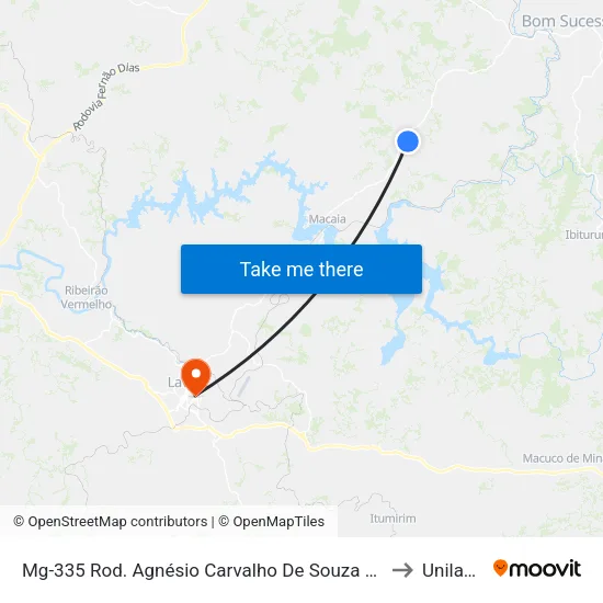 Mg-335 Rod. Agnésio Carvalho De Souza Km 65,2 Sul to Unilavras map