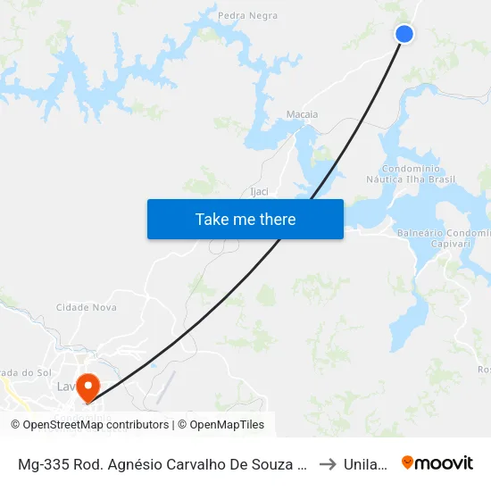 Mg-335 Rod. Agnésio Carvalho De Souza Km 67,4 Sul to Unilavras map