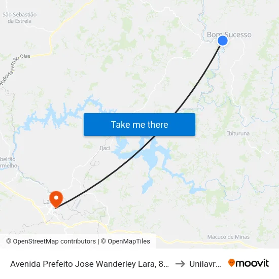 Avenida Prefeito Jose Wanderley Lara, 885 to Unilavras map