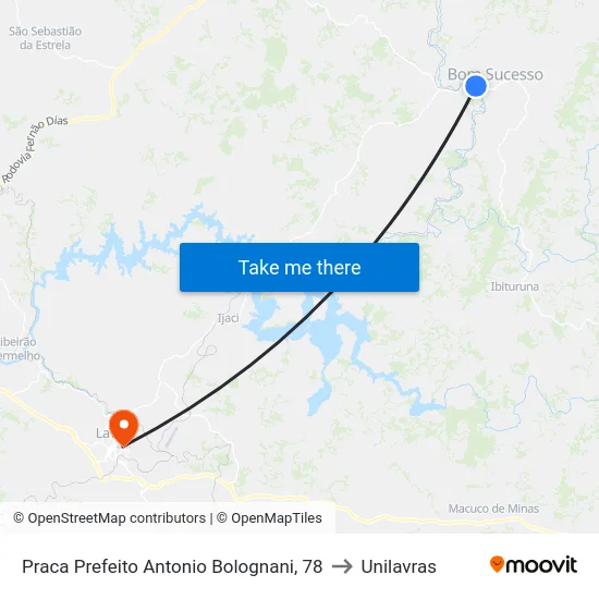 Praca Prefeito Antonio Bolognani, 78 to Unilavras map