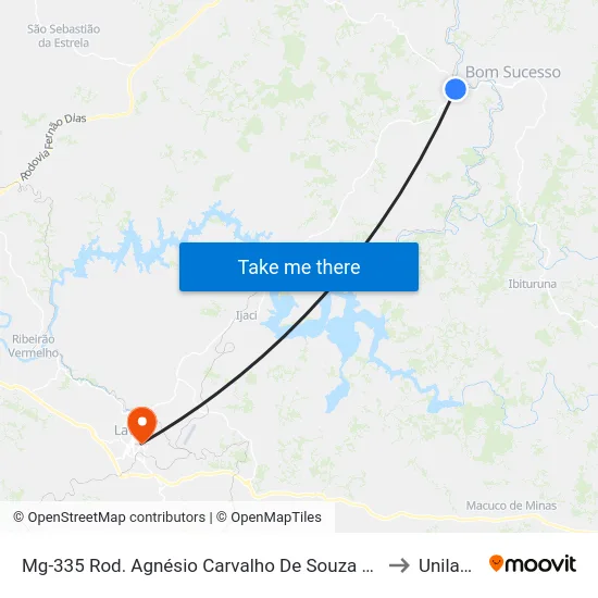 Mg-335 Rod. Agnésio Carvalho De Souza Km 54,1 Sul to Unilavras map