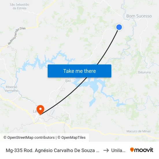 Mg-335 Rod. Agnésio Carvalho De Souza Km 56,2 Sul to Unilavras map
