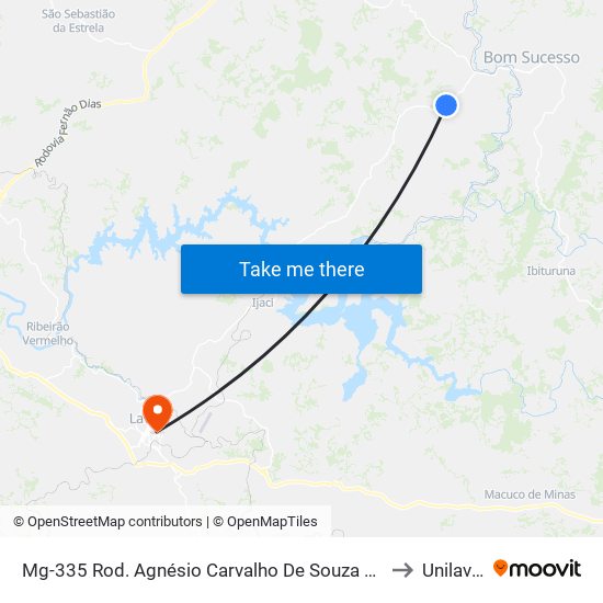 Mg-335 Rod. Agnésio Carvalho De Souza Km 57,0 Sul to Unilavras map