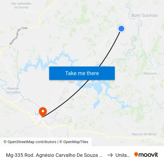 Mg-335 Rod. Agnésio Carvalho De Souza Km 57,0 Norte to Unilavras map