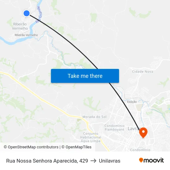 Rua Nossa Senhora Aparecida, 429 to Unilavras map