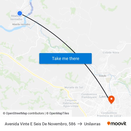 Avenida Vinte E Seis De Novembro, 586 to Unilavras map