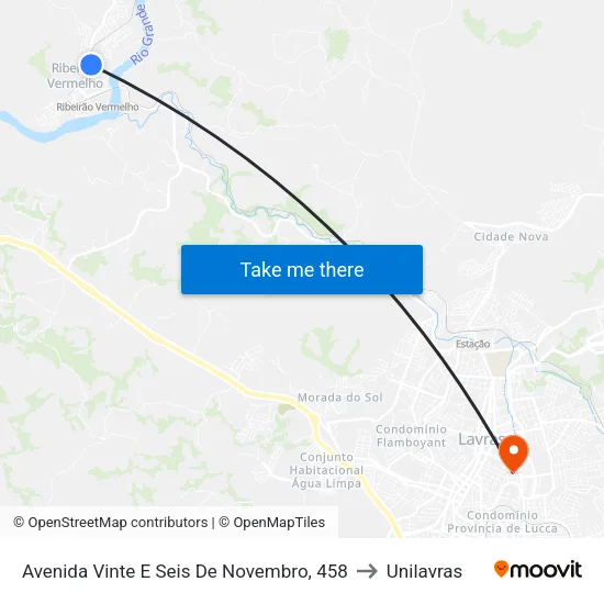 Avenida Vinte E Seis De Novembro, 458 to Unilavras map