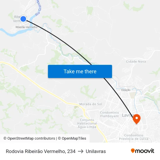 Rodovia Ribeirão Vermelho, 234 to Unilavras map