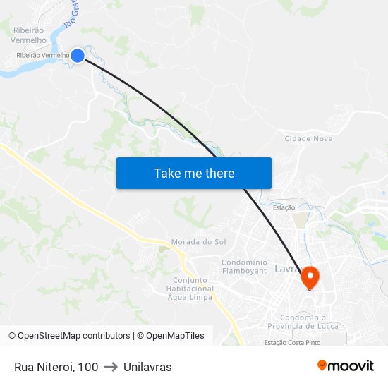 Rua Niteroi, 100 to Unilavras map