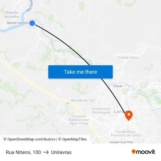 Rua Niteroi, 100 to Unilavras map