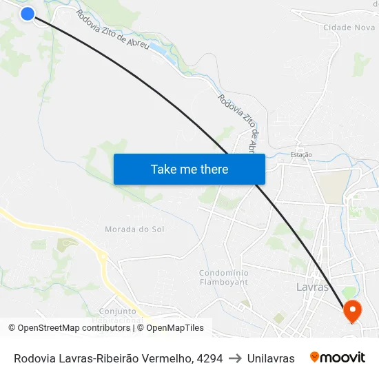 Rodovia Lavras-Ribeirão Vermelho, 4294 to Unilavras map