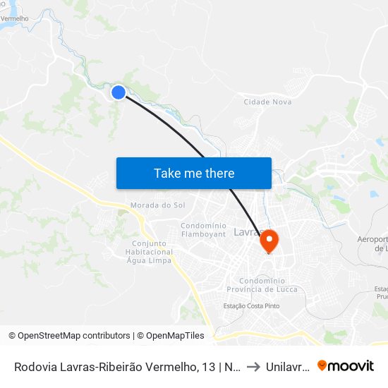 Rodovia Lavras-Ribeirão Vermelho, 13 | Nutrili to Unilavras map