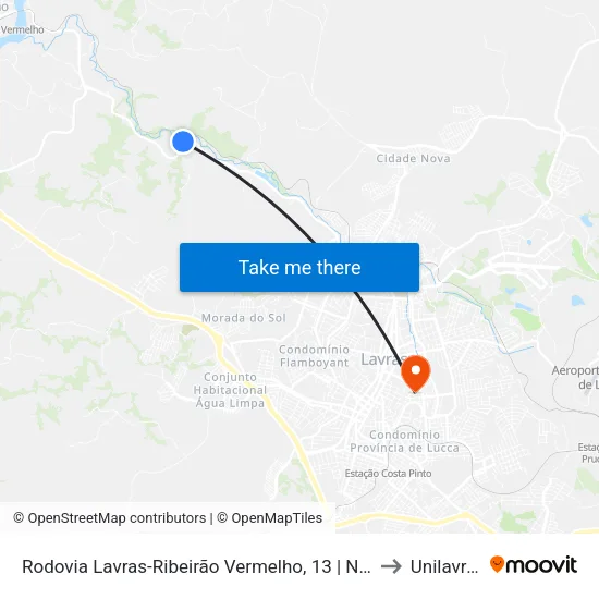 Rodovia Lavras-Ribeirão Vermelho, 13 | Nutrili to Unilavras map