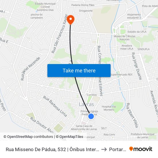 Rua Misseno De Pádua, 532 | Ônibus Intermunicipais to Portaria 2 map