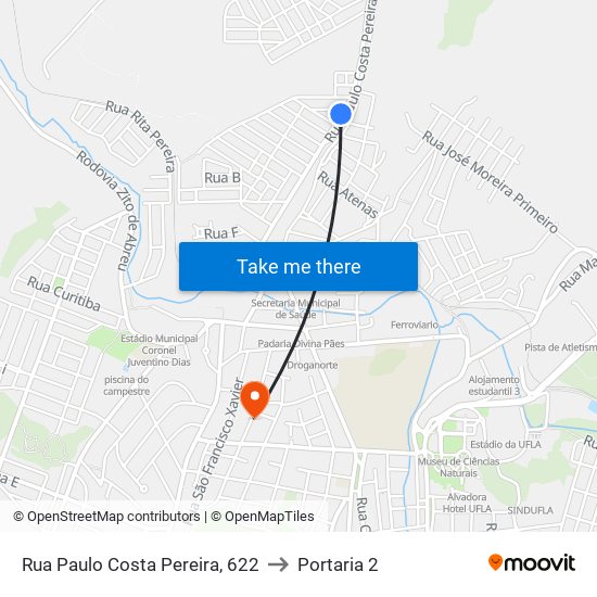 Rua Paulo Costa Pereira, 622 to Portaria 2 map