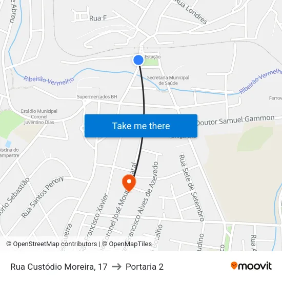 Rua Custódio Moreira, 17 to Portaria 2 map