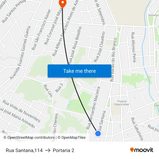 Rua Santana,114 to Portaria 2 map