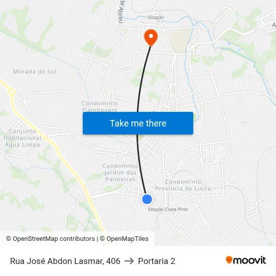 Rua José Abdon Lasmar, 406 to Portaria 2 map