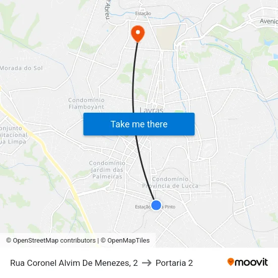 Rua Coronel Alvim De Menezes, 2 to Portaria 2 map