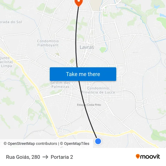 Rua Goiás, 280 to Portaria 2 map