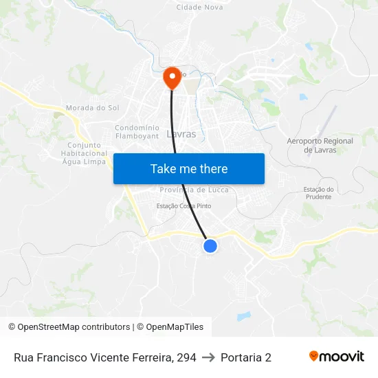 Rua Francisco Vicente Ferreira, 294 to Portaria 2 map