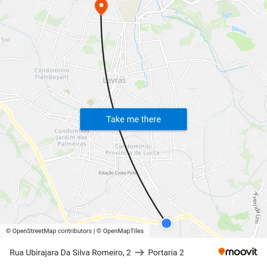 Rua Ubirajara Da Silva Romeiro, 2 to Portaria 2 map