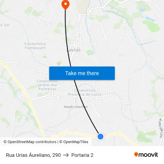 Rua Urias Áureliano, 290 to Portaria 2 map