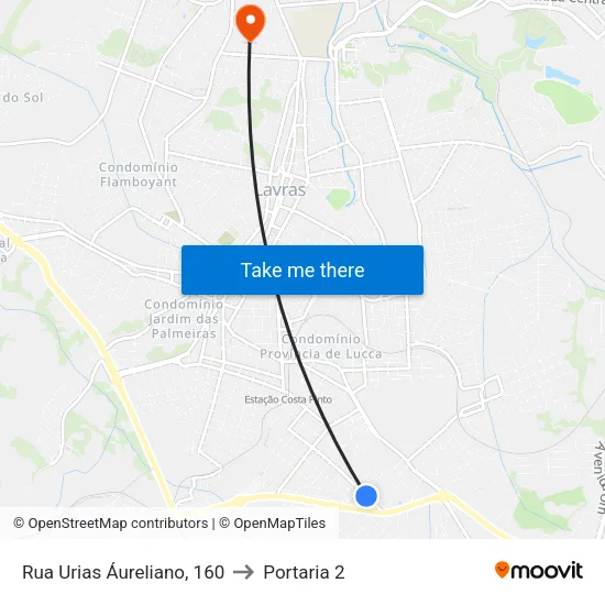 Rua Urias Áureliano, 160 to Portaria 2 map