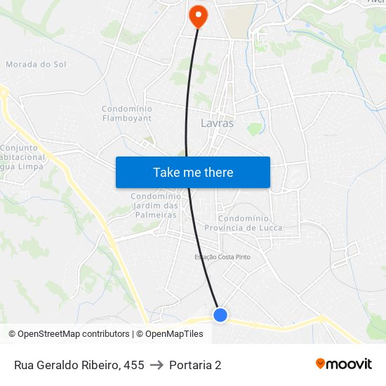 Rua Geraldo Ribeiro, 455 to Portaria 2 map