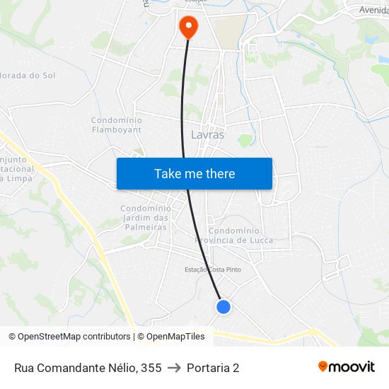 Rua Comandante Nélio, 355 to Portaria 2 map