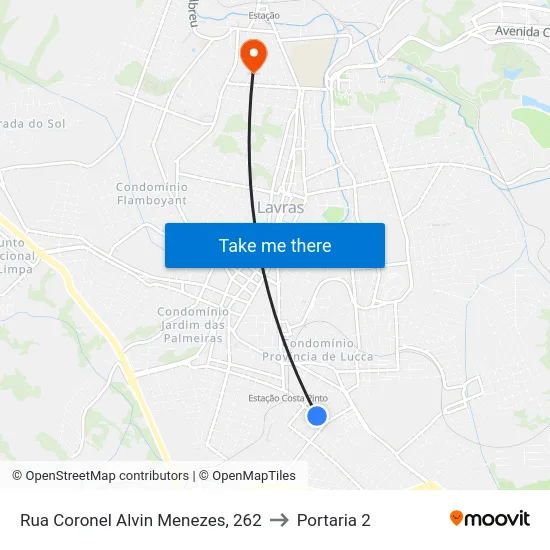Rua Coronel Alvin Menezes, 262 to Portaria 2 map