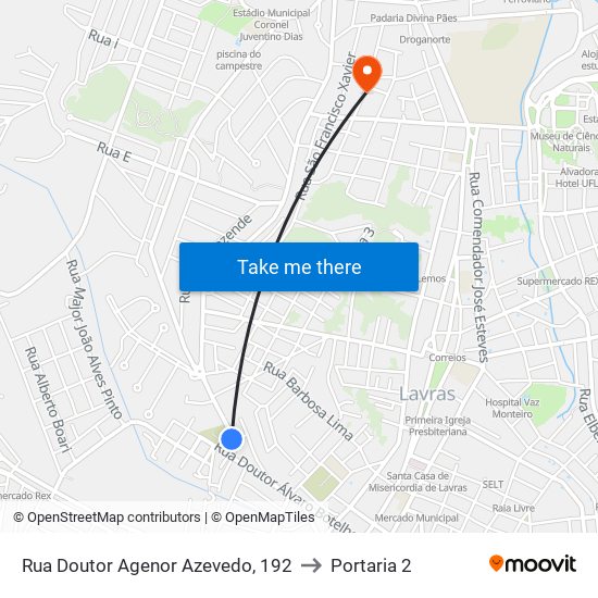 Rua Doutor Agenor Azevedo, 192 to Portaria 2 map