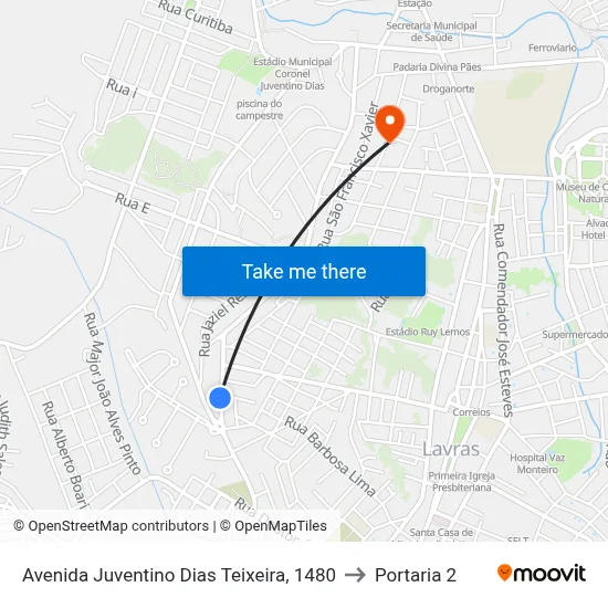 Avenida Juventino Dias Teixeira, 1480 to Portaria 2 map