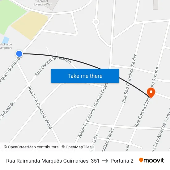 Rua Raimunda Marquês Guimarães, 351 to Portaria 2 map
