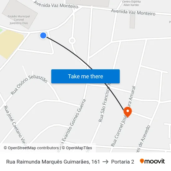 Rua Raimunda Marquês Guimarães, 161 to Portaria 2 map