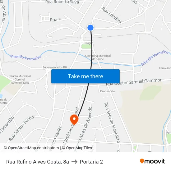 Rua Rufino Alves Costa, 8a to Portaria 2 map