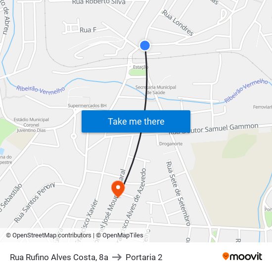 Rua Rufino Alves Costa, 8a to Portaria 2 map