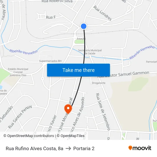 Rua Rufino Alves Costa, 8a to Portaria 2 map