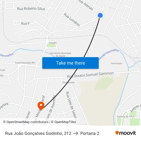 Rua João Gonçalves Godinho, 312 to Portaria 2 map
